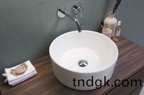White bathroom with wide basin for two